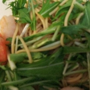 えびと水菜の和風スパゲッティ